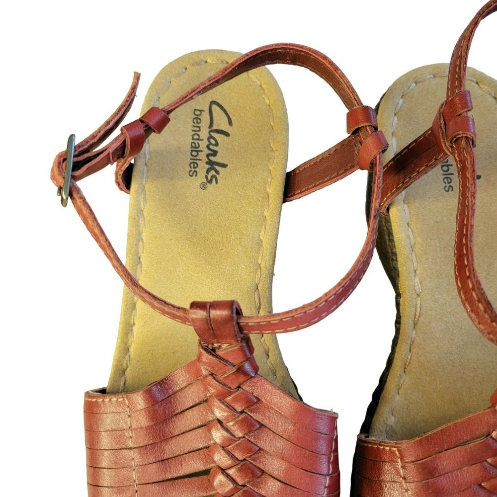 Clarks Bendables Womans Size 6M Sandal Shoes Wedge Red Brown - Picture 7 of 10